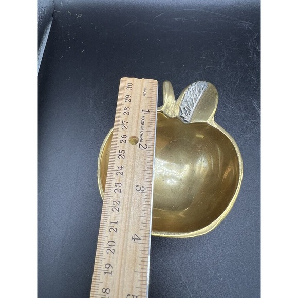 Solid‎ Brass Apple Trinket Dish With Leaf Vintage - Picture 6 of 7